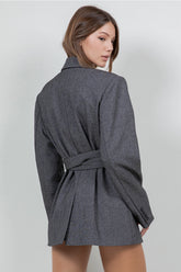 Woven Jacket Blazer w/ Detachable Wrap Around Belt
